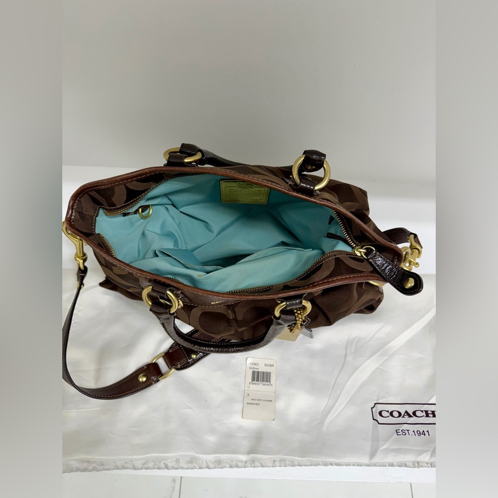 Authentic Coach Brown Signature Canvas Tote Bag - Classic Coach Handbag - Picture 6 of 9